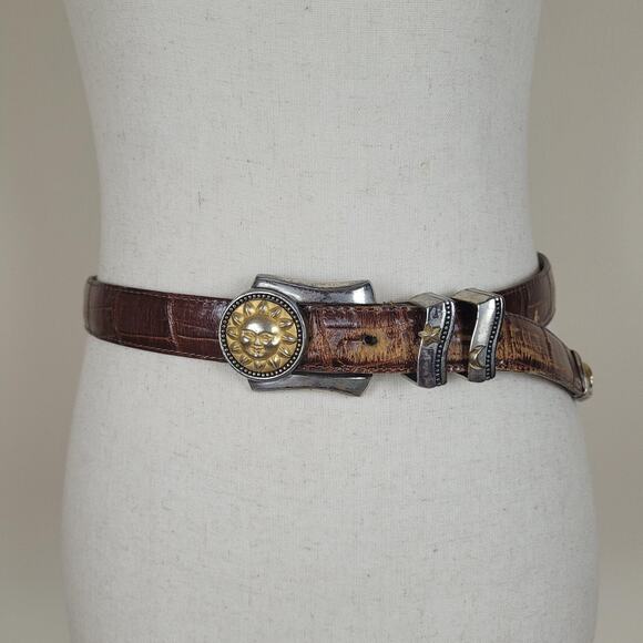 VTG Brighton Belt Medium Brown Leather Museum Collection Sun Moon 90s Western - Picture 1 of 10